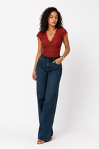 Loovay Elovina Kanten Top, V Hals