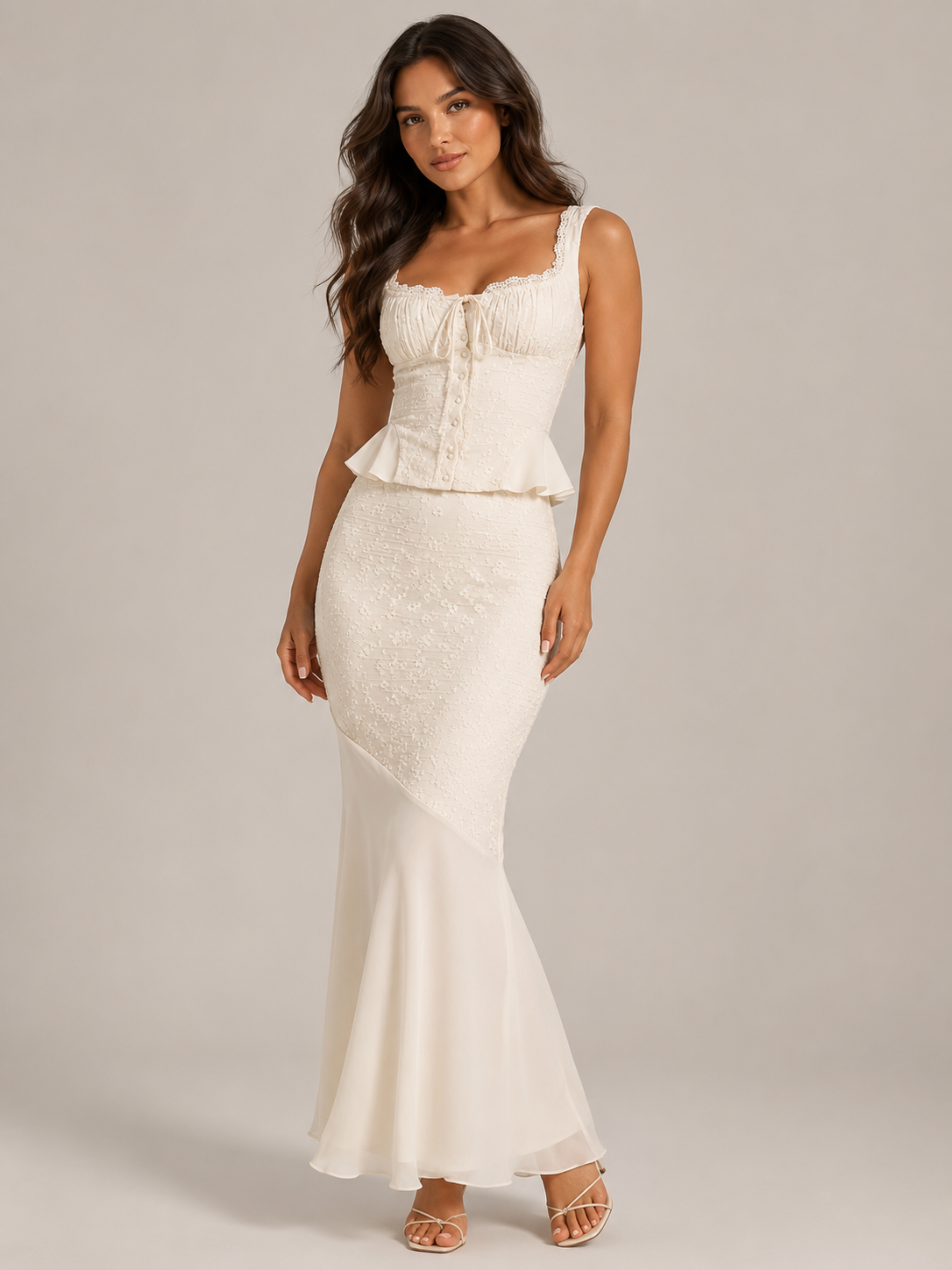 Loovay Florenne Set, Kanten Top en Maxi Rok