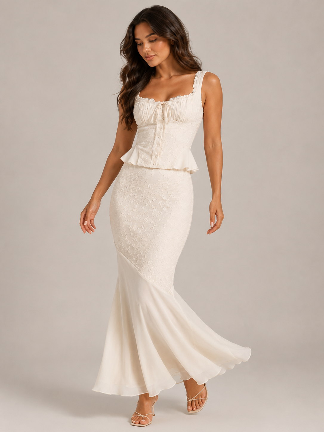 Loovay Florenne Set, Kanten Top en Maxi Rok