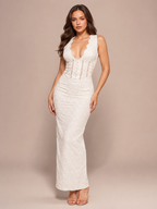 Loovay Fiorenne Jurk, Witte Maxi Jurk met Kant