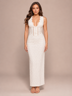 Loovay Fiorenne Jurk, Witte Maxi Jurk met Kant