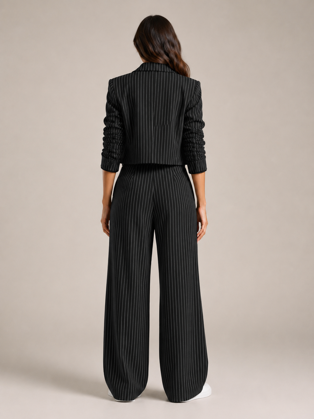 Loovay Line Krijtstreep Blazer en Wide Leg Broek Set