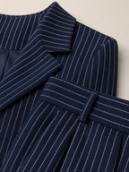 Loovay Line Krijtstreep Blazer en Wide Leg Broek Set