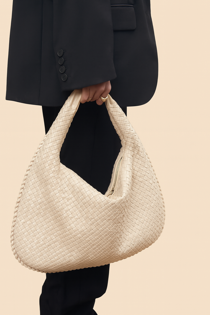 Vegan Leren Tote Bag met Intrecciato Design en Afneembare Riem