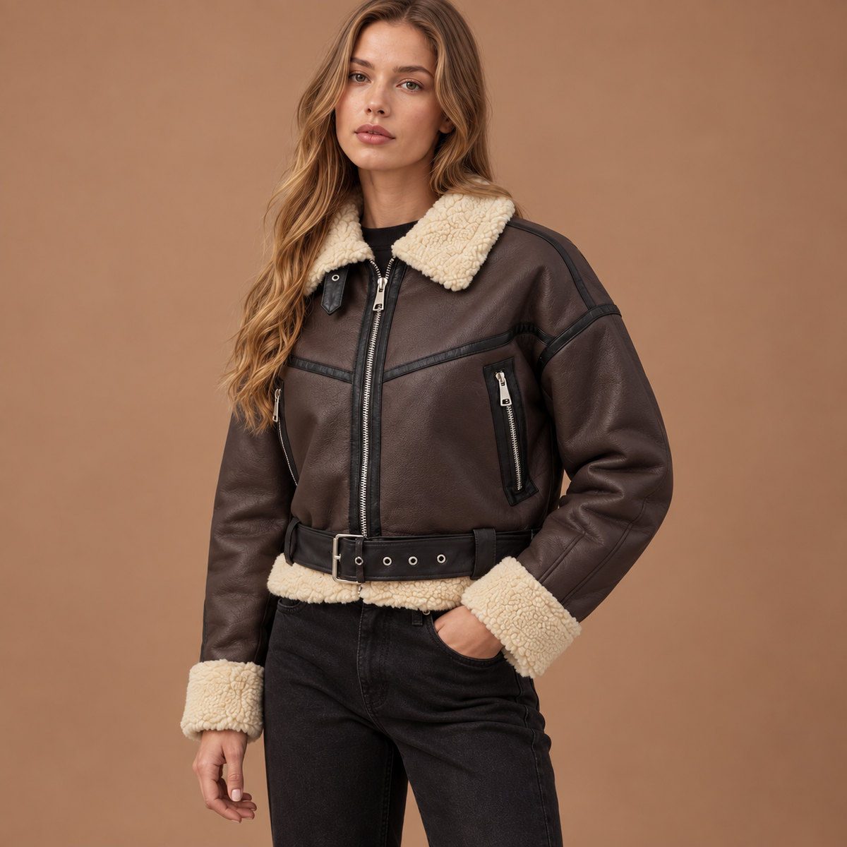 Loovay Noreva Aviator Jas met Teddy Details