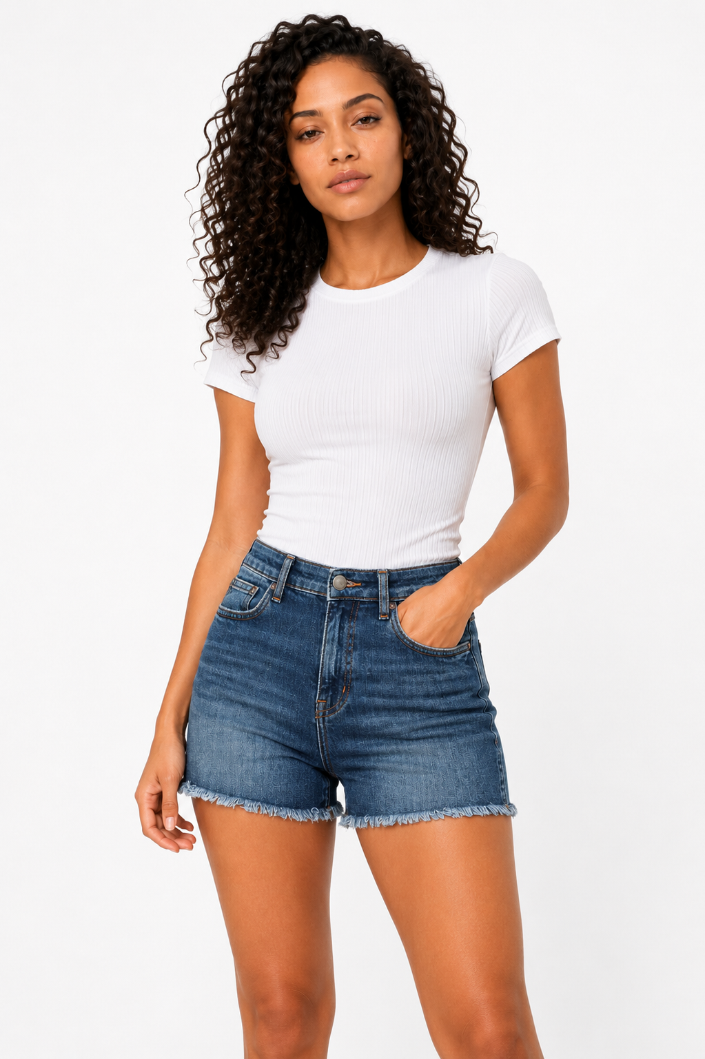 Loovay Zarelle Short, High Waist Denim Design