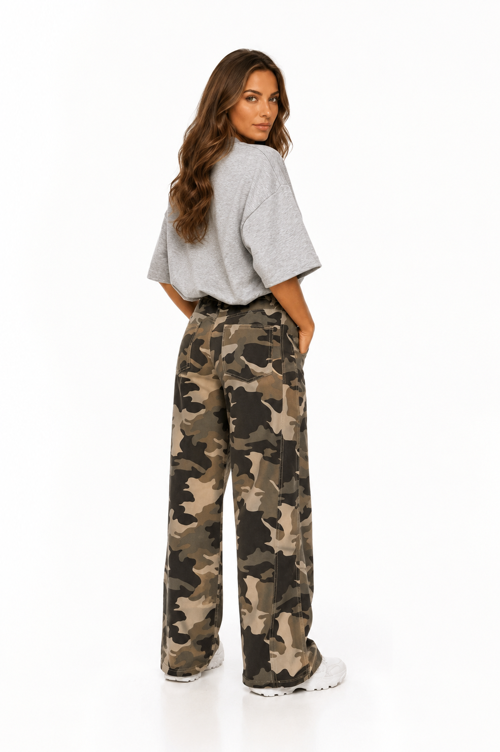 Loovay Vantara Jeans, Camo Wide Leg Design