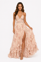 Loovay Zafira Jurk, Halterneck Maxi Design
