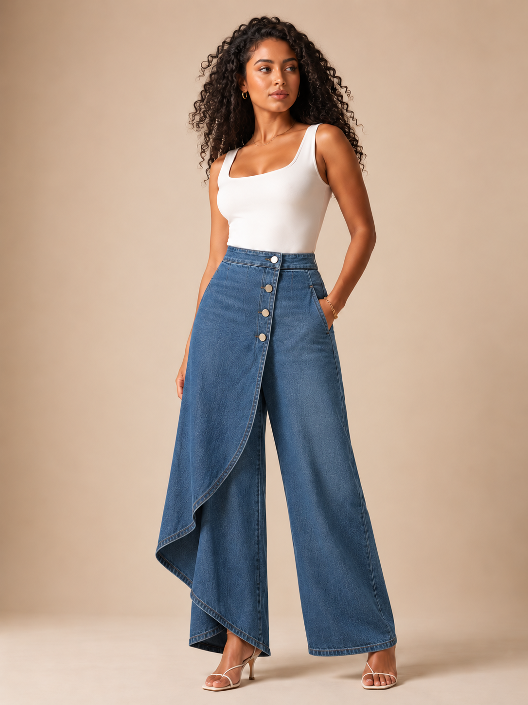 Loovay Sorelia Palazzobroek, Hoge Taille met Knoopdetails