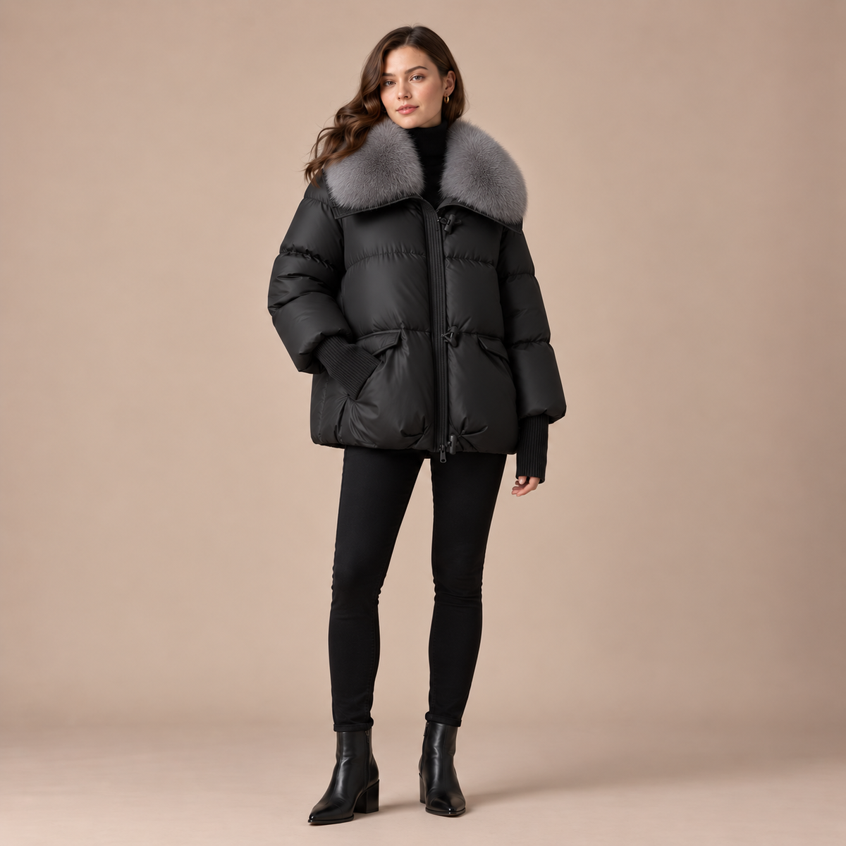 Loovay Talisia Pufferjas met Faux Fur Kraag