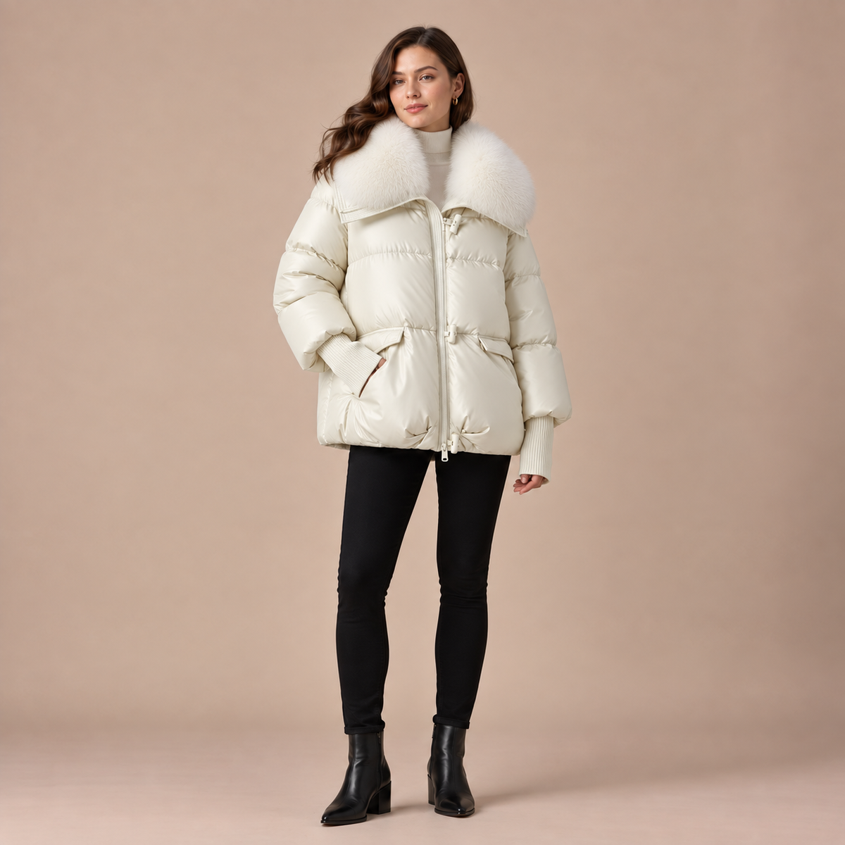 Loovay Talisia Pufferjas met Faux Fur Kraag