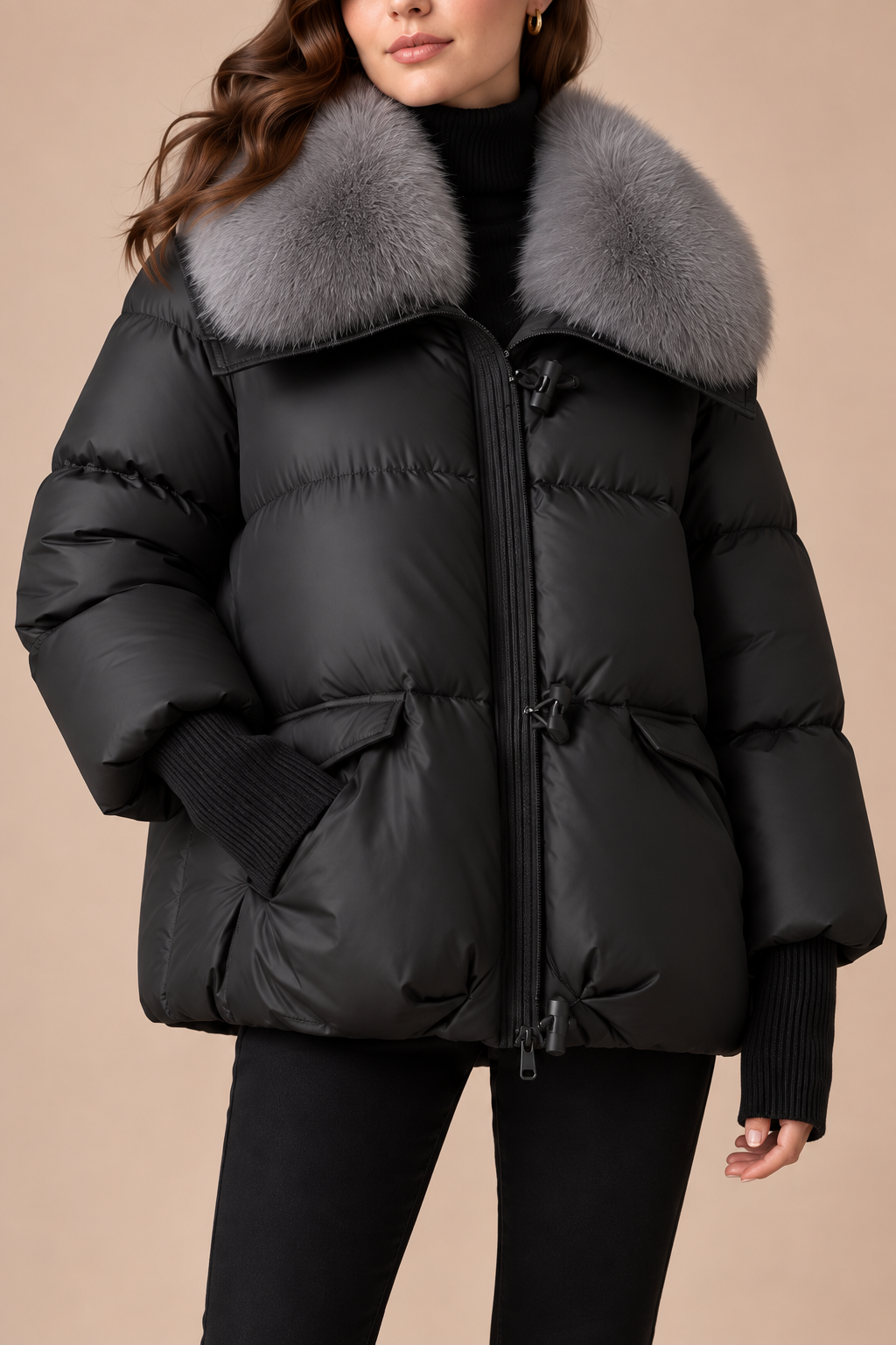 Loovay Talisia Pufferjas met Faux Fur Kraag