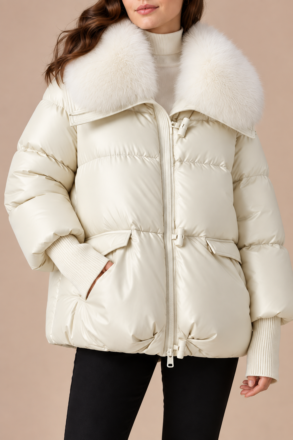 Loovay Talisia Pufferjas met Faux Fur Kraag