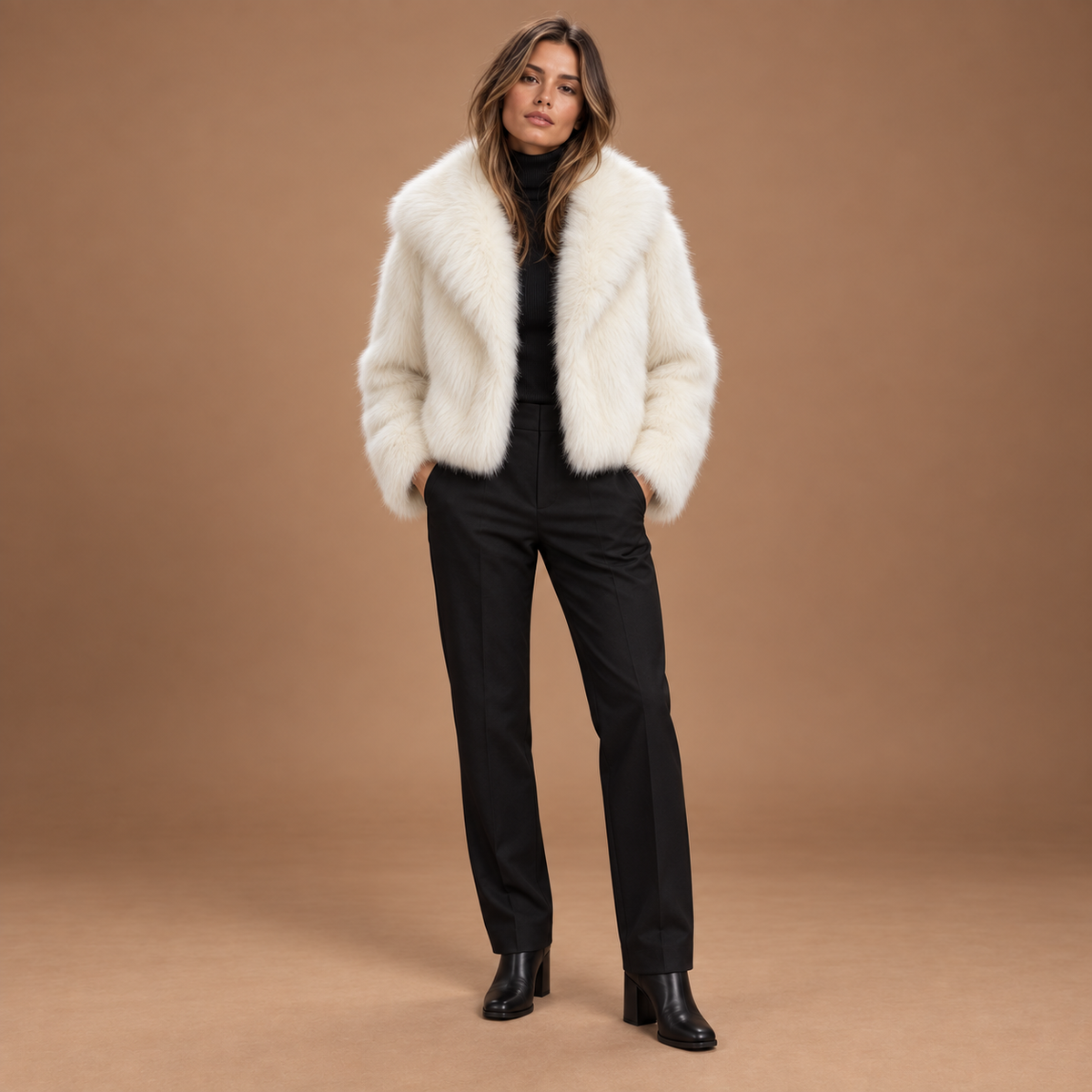 Loovay Mavelle Faux Fur Jas met Brede Schalkraag