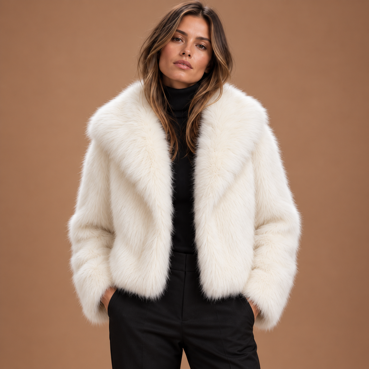 Loovay Mavelle Faux Fur Jas met Brede Schalkraag