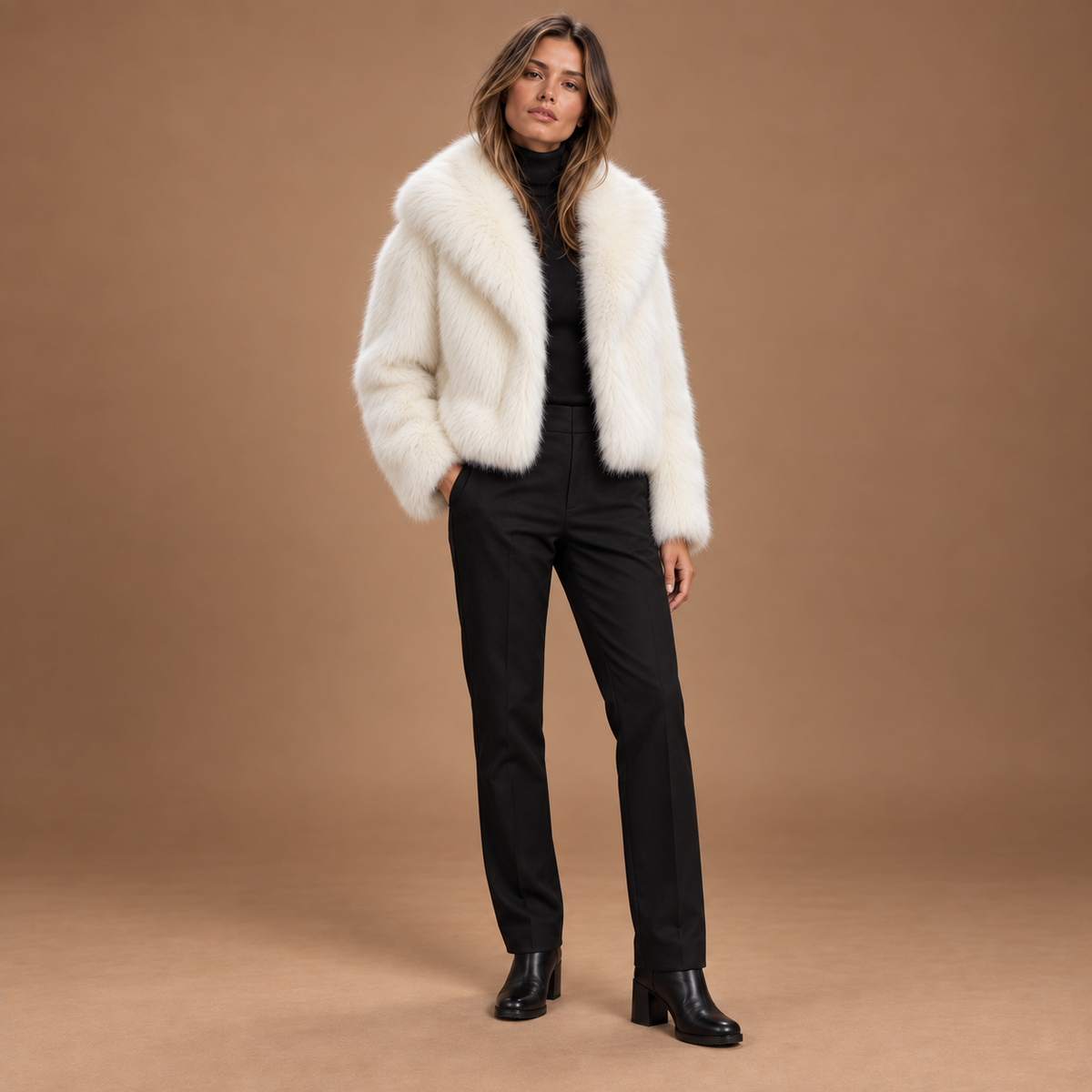 Loovay Mavelle Faux Fur Jas met Brede Schalkraag