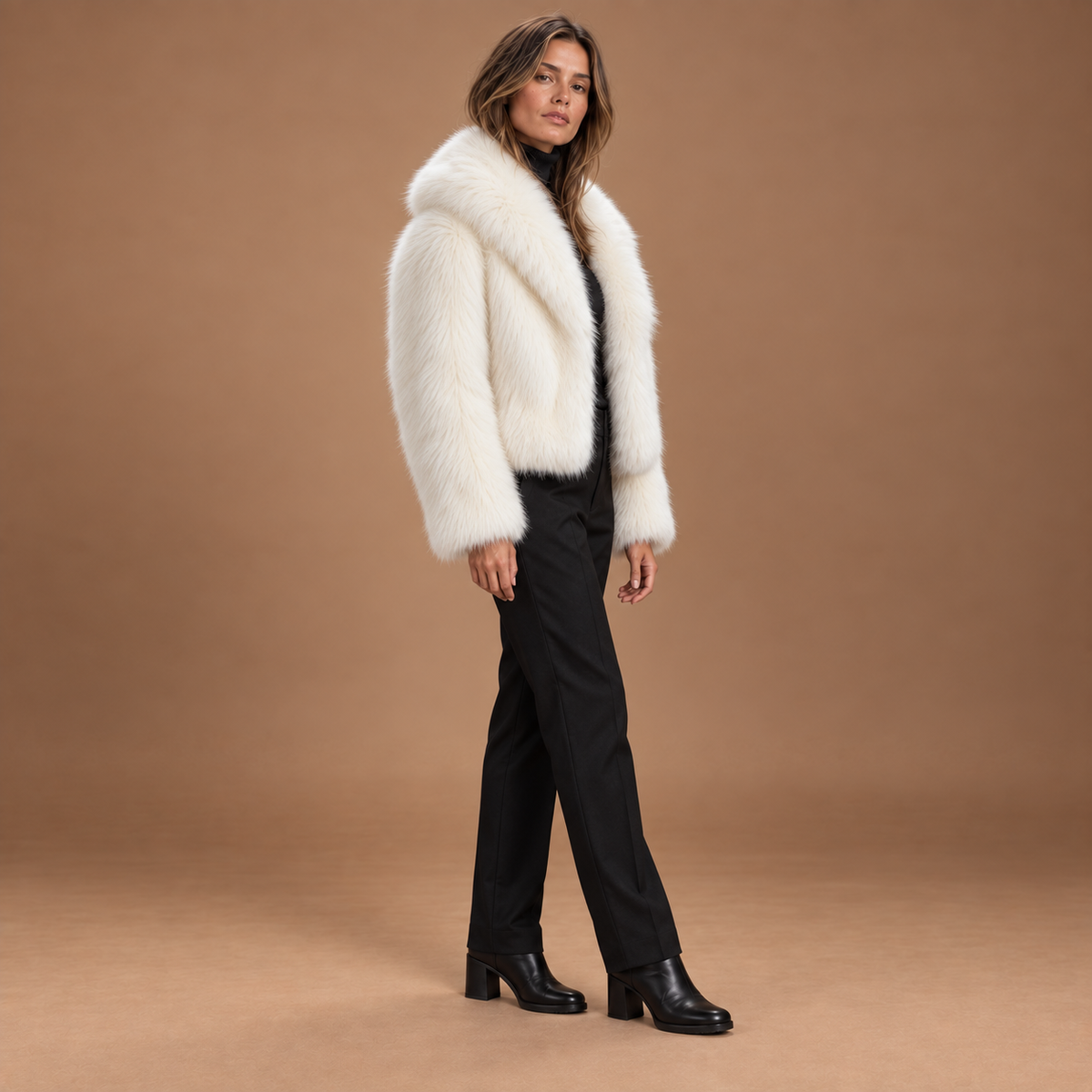 Loovay Mavelle Faux Fur Jas met Brede Schalkraag