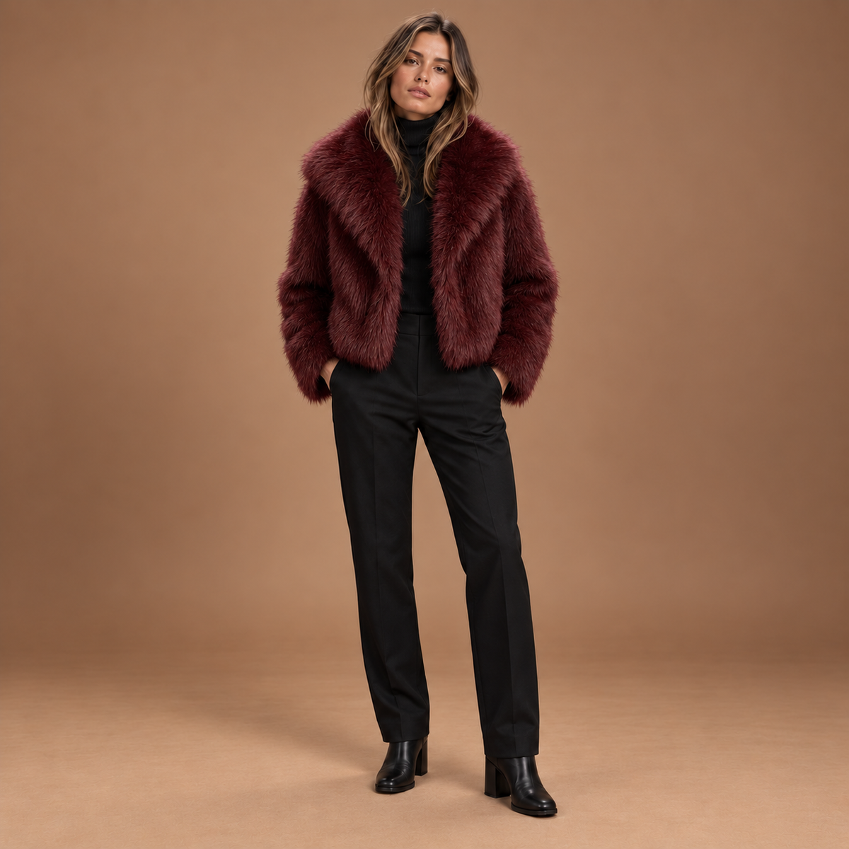 Loovay Mavelle Faux Fur Jas met Brede Schalkraag