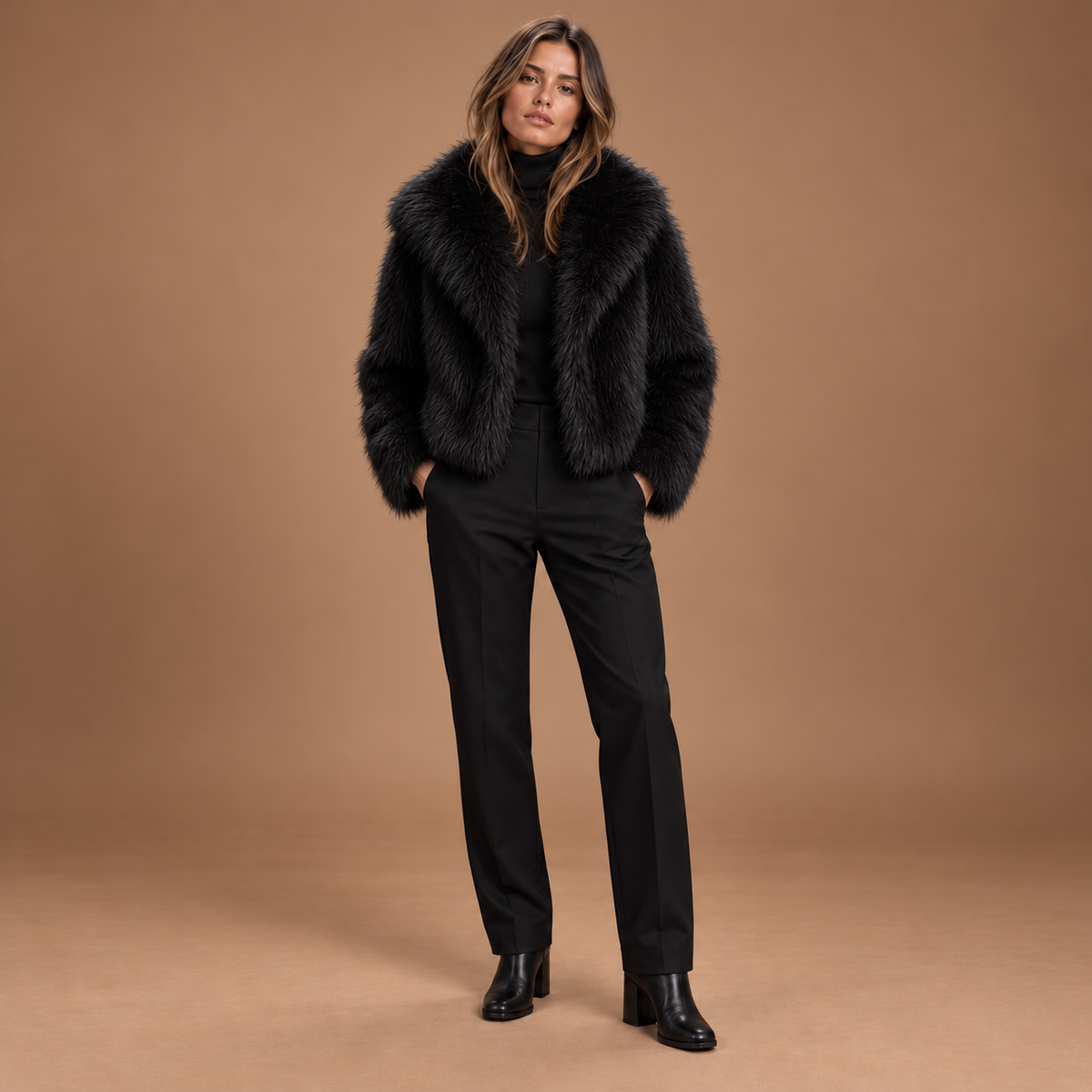 Loovay Mavelle Faux Fur Jas met Brede Schalkraag