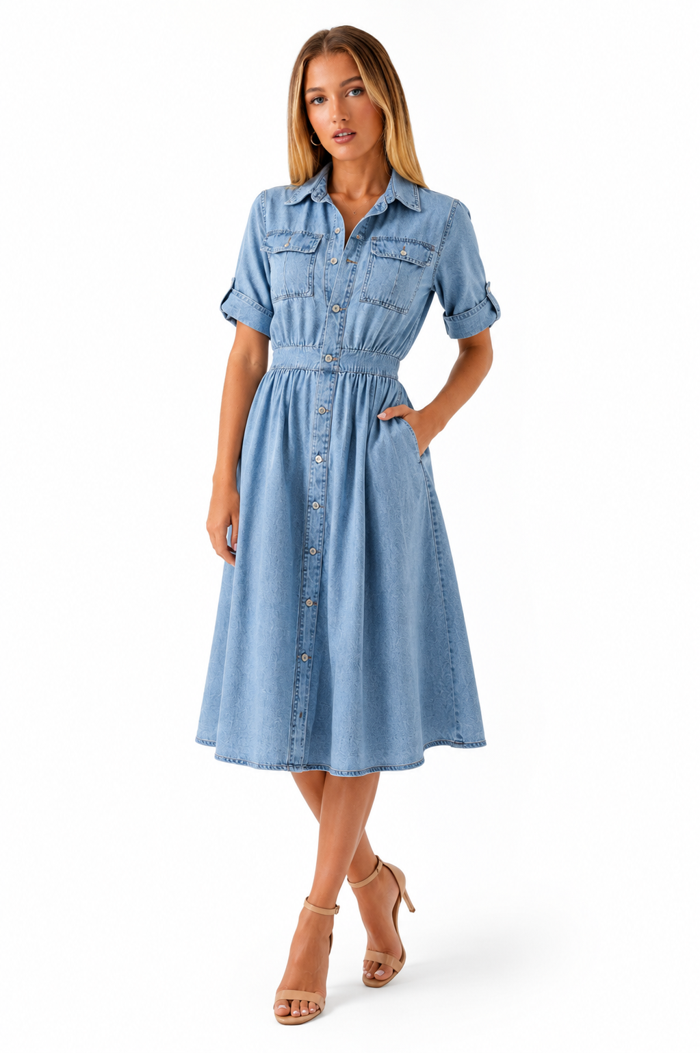 Loovay Denimora Jurk, Midi Denim Look Design