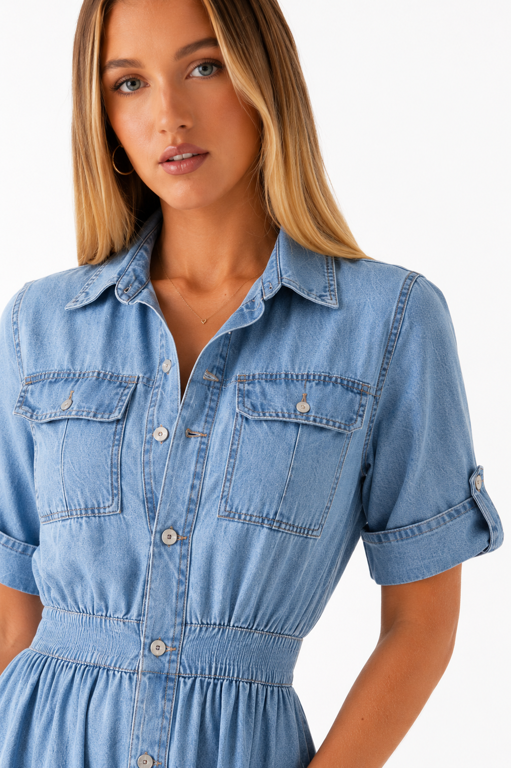 Loovay Denimora Jurk, Midi Denim Look Design