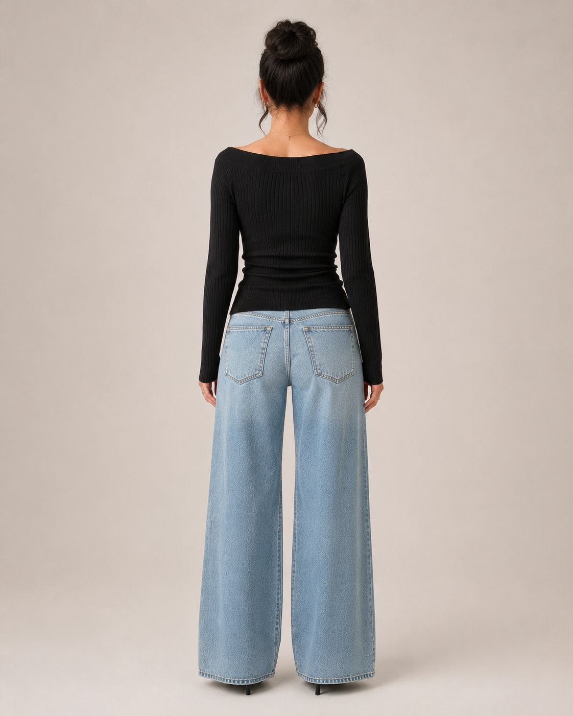 Loovay Norelle Top, Zwarte Off-Shoulder Top
