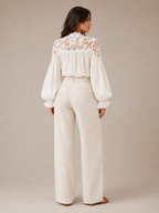Loovay Elvaria Blouse, Kanten V-hals en Ballonmouwen
