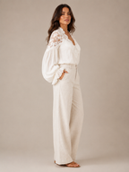 Loovay Elvaria Blouse, Kanten V-hals en Ballonmouwen