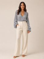 Loovay Elvaria Blouse, Kanten V-hals en Ballonmouwen