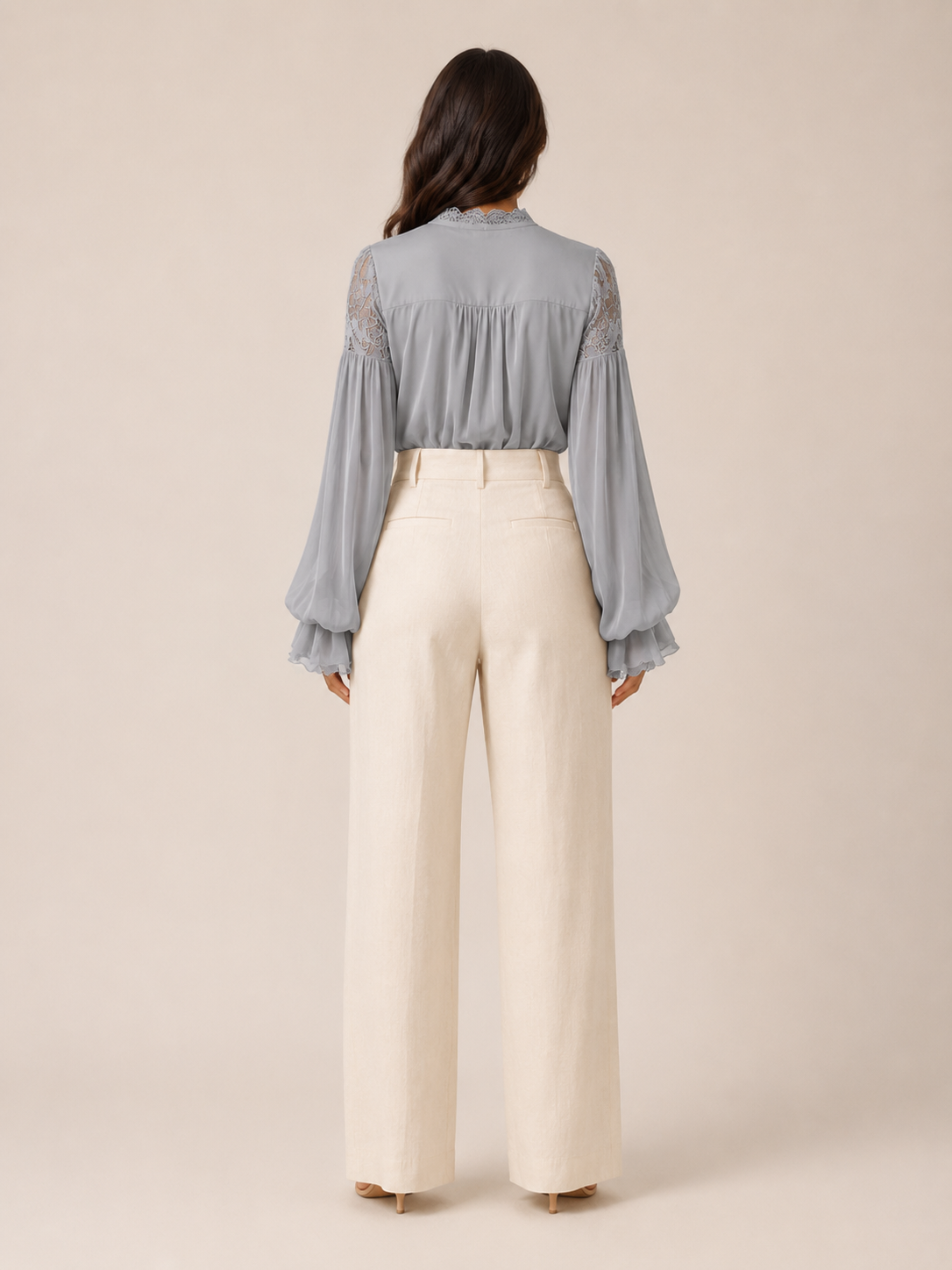 Loovay Elvaria Blouse, Kanten V-hals en Ballonmouwen