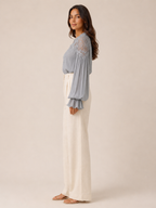 Loovay Elvaria Blouse, Kanten V-hals en Ballonmouwen