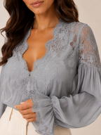 Loovay Elvaria Blouse, Kanten V-hals en Ballonmouwen
