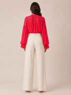 Loovay Elvaria Blouse, Kanten V-hals en Ballonmouwen