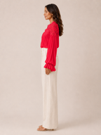 Loovay Elvaria Blouse, Kanten V-hals en Ballonmouwen