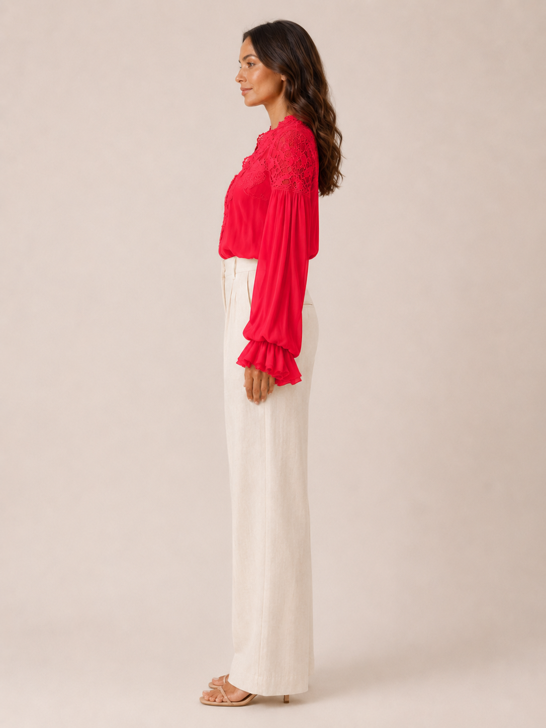 Loovay Elvaria Blouse, Kanten V-hals en Ballonmouwen