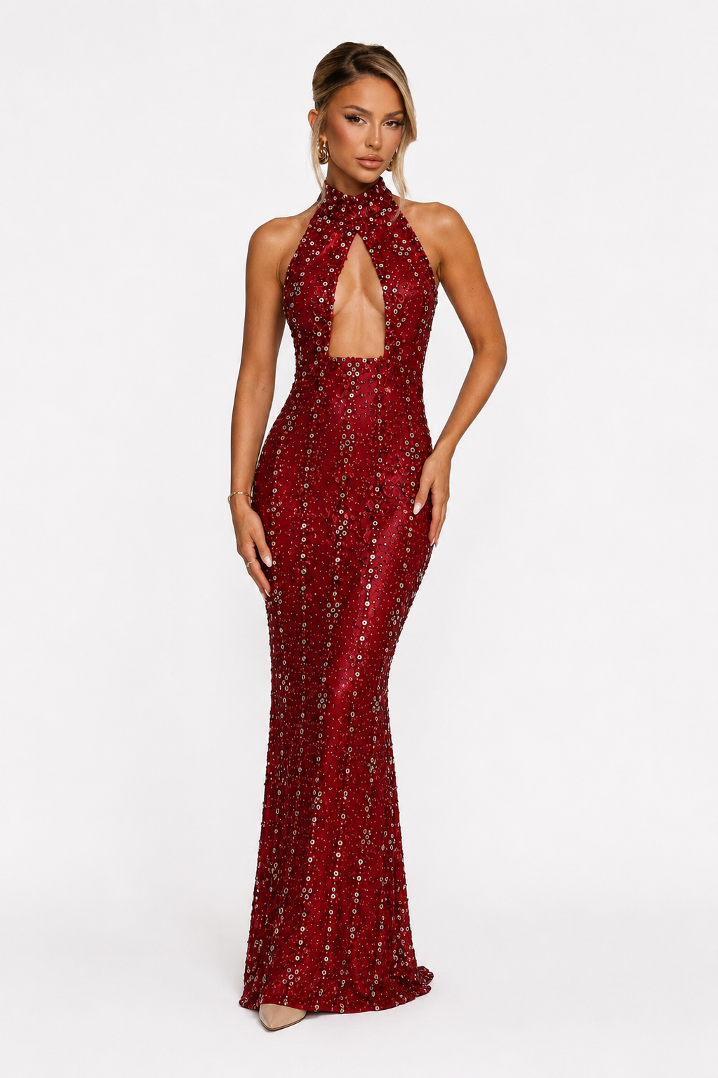 Loovay Ravelle Jurk, Pailletten Halter Maxi