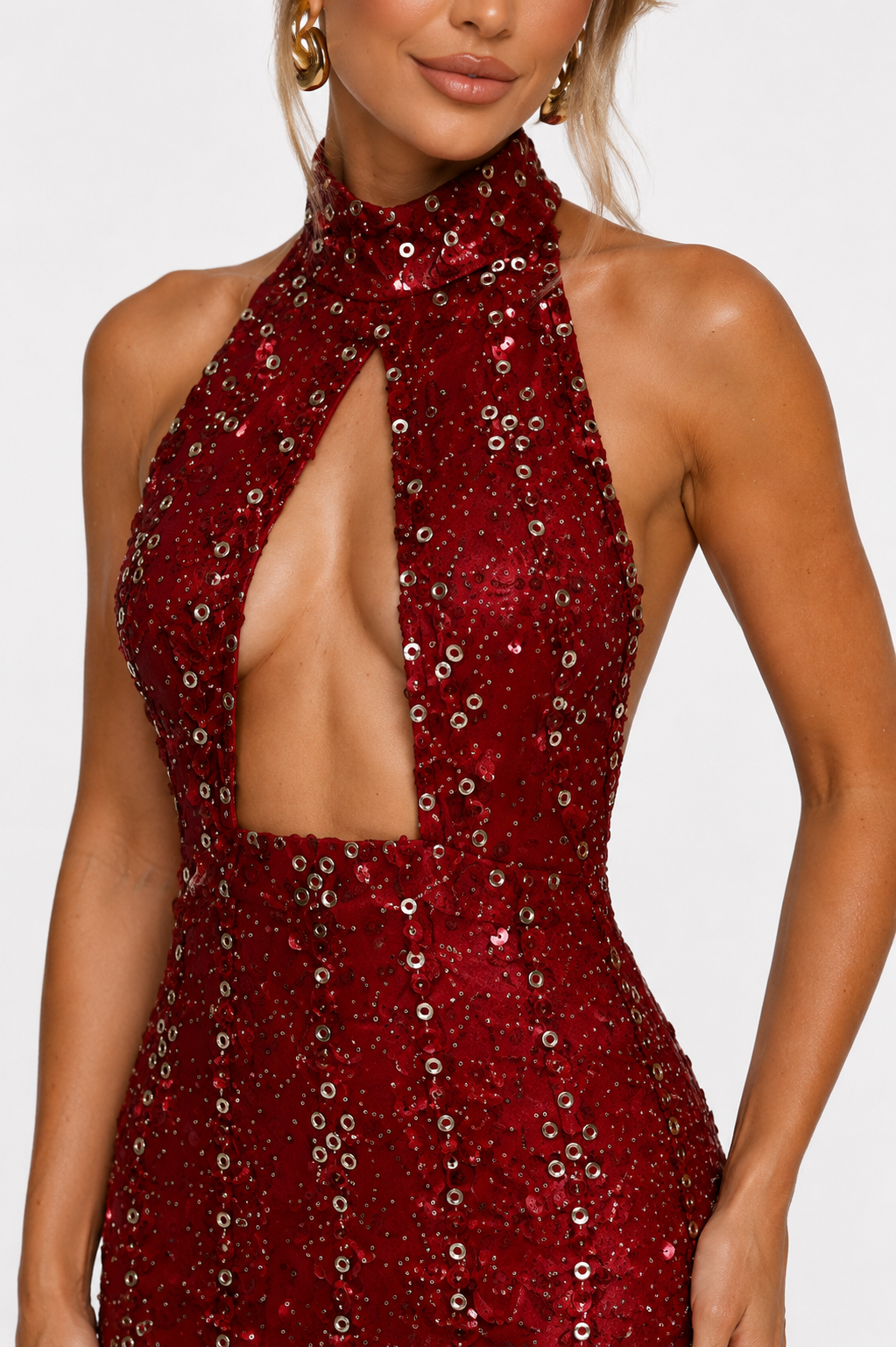 Loovay Ravelle Jurk, Pailletten Halter Maxi