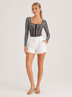 Loovay Monvera Body, Pied-de-Poule Bodysuit met Mesh