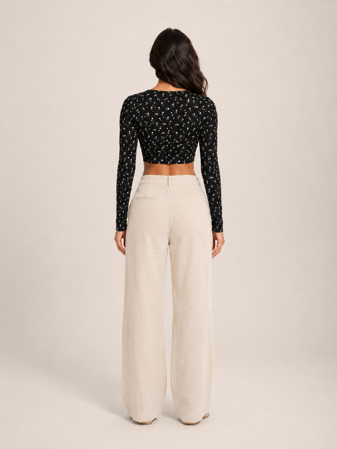 Loovay Floriva Top, Crop Top met Bloemenprint en Strik