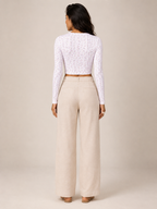 Loovay Floriva Top, Crop Top met Bloemenprint en Strik