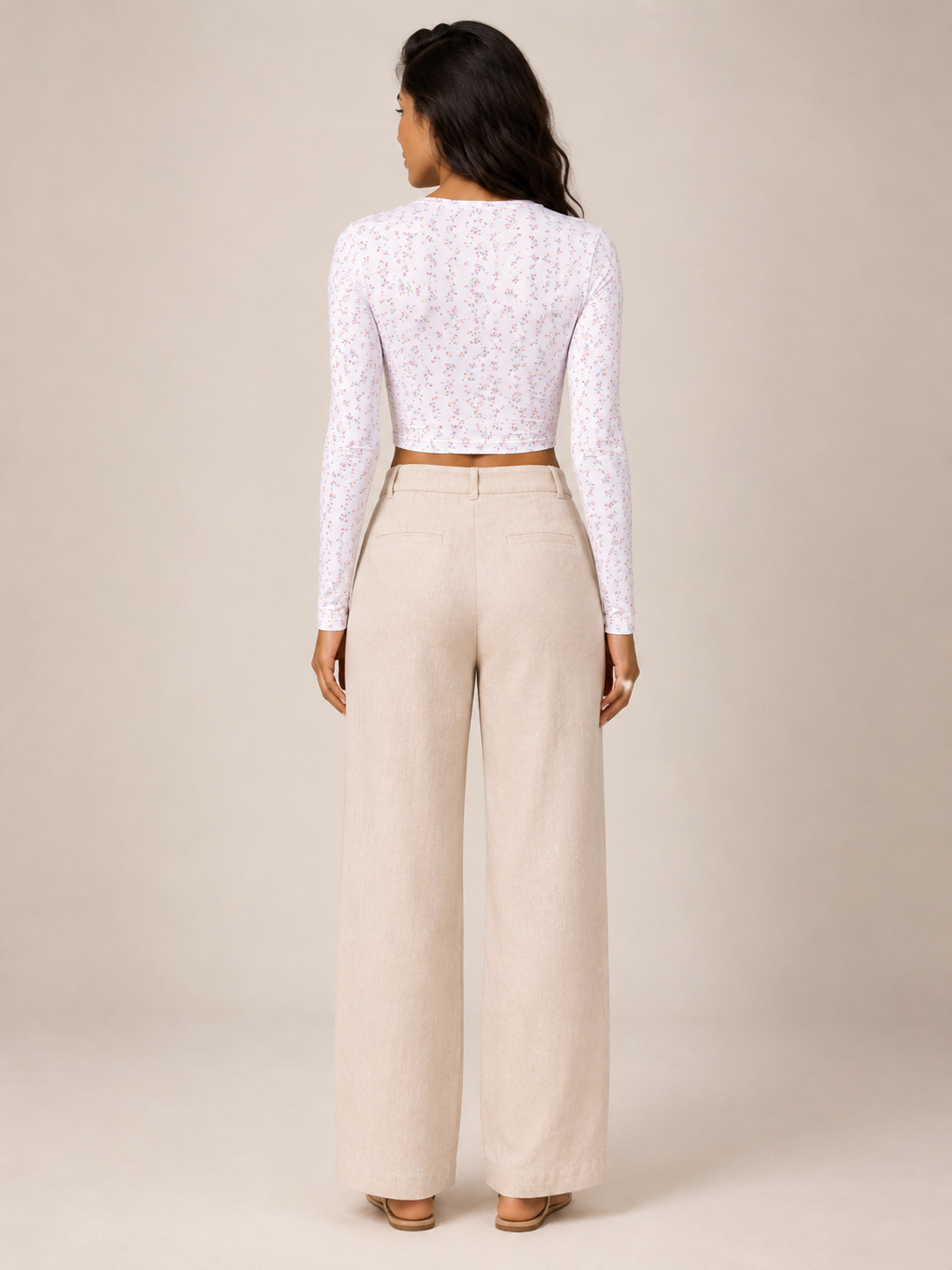 Loovay Floriva Top, Crop Top met Bloemenprint en Strik