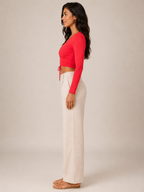 Loovay Floriva Top, Crop Top met Bloemenprint en Strik