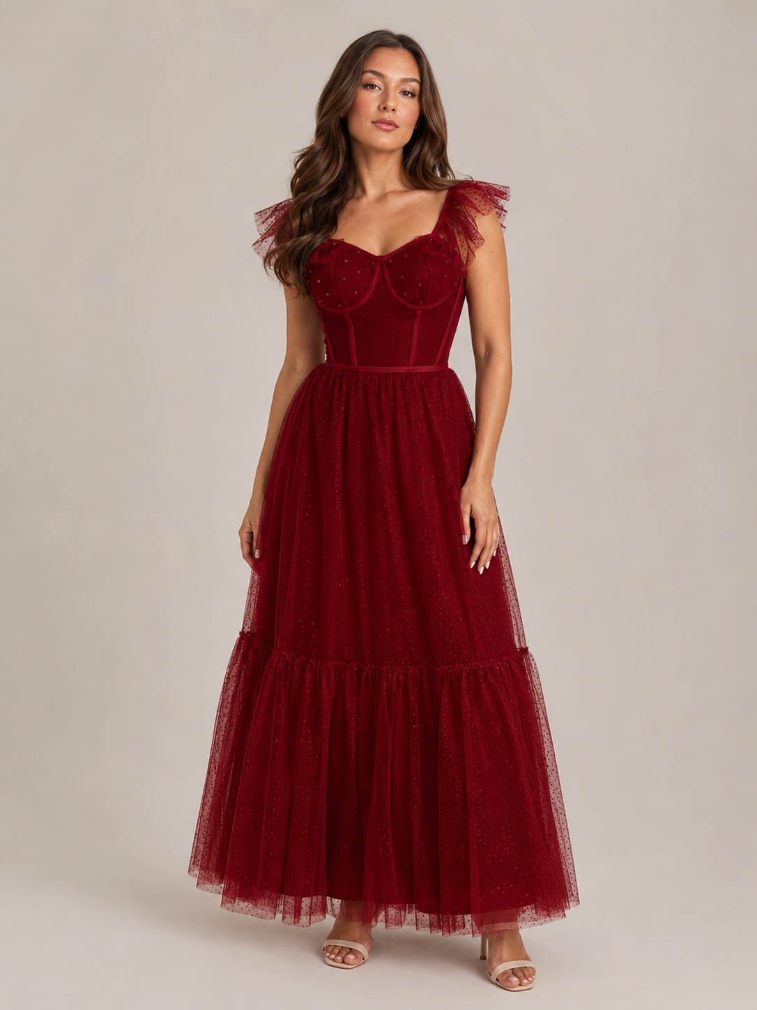 Loovay Florelune Maxi Jurk met Corsetlijfje en Tule