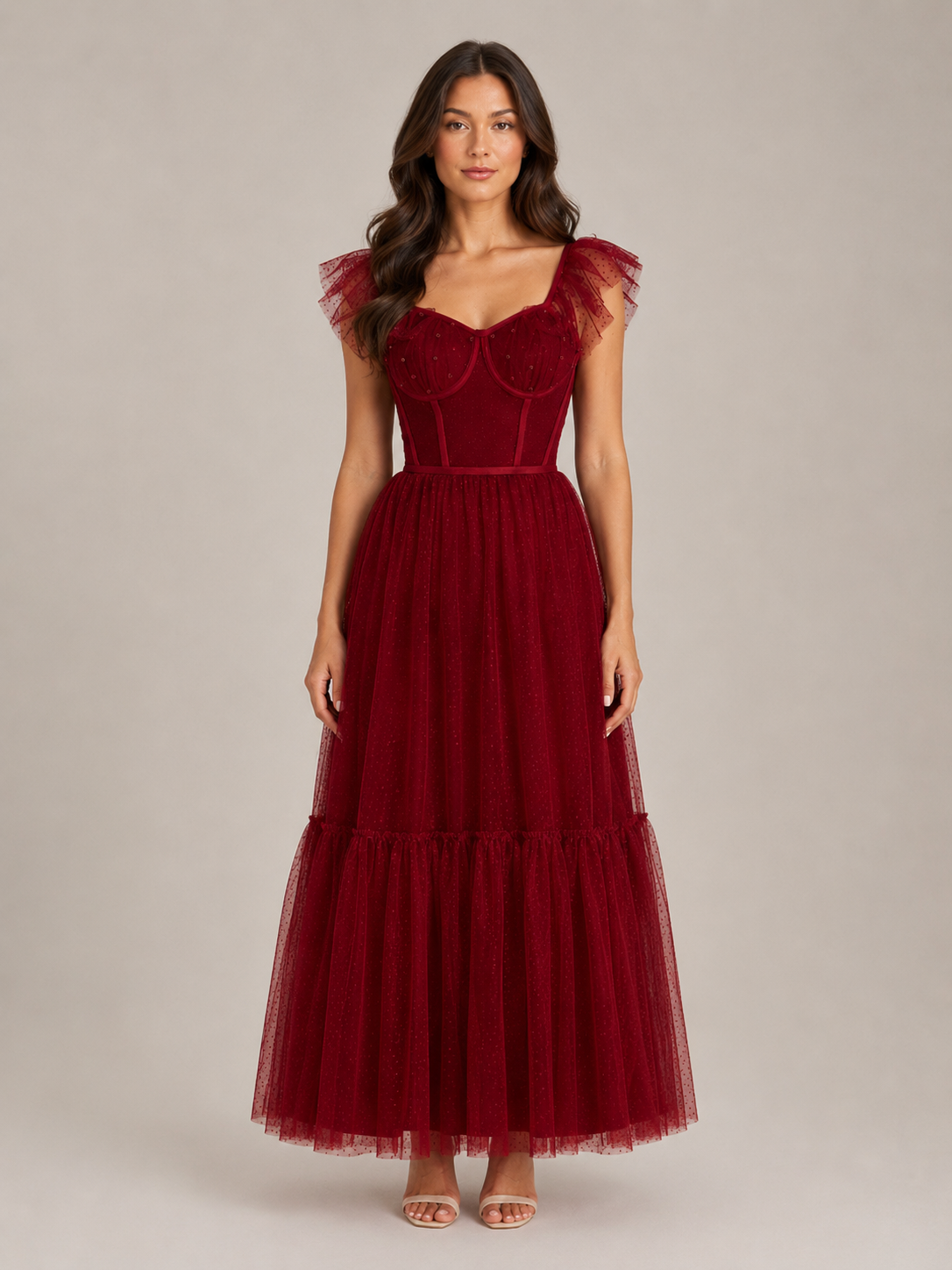 Loovay Florelune Maxi Jurk met Corsetlijfje en Tule