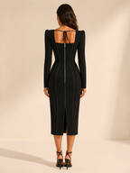 Loovay Alvoria Corset Midi Feestjurk met Contraststiksels