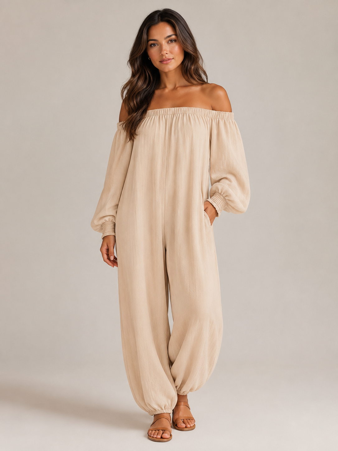 Loovay Swaya Off-Shoulder Jumpsuit, Ruime Pasvorm