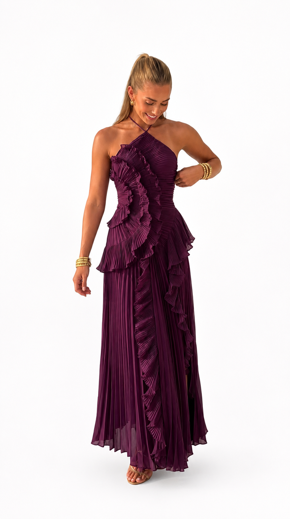 Loovay Amelisse Jurk, Plissé Maxi