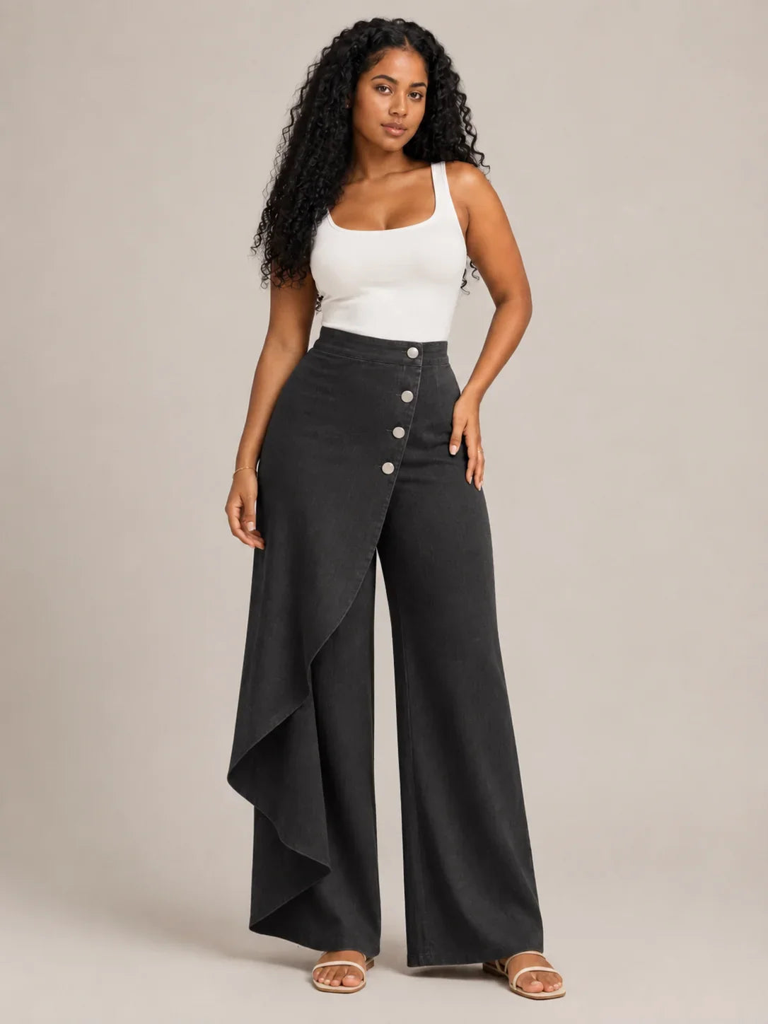 Loovay Sorelia Palazzobroek, Hoge Taille met Knoopdetails