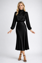 Loovay Solvienne Jurk, Satijnlook Midi Design