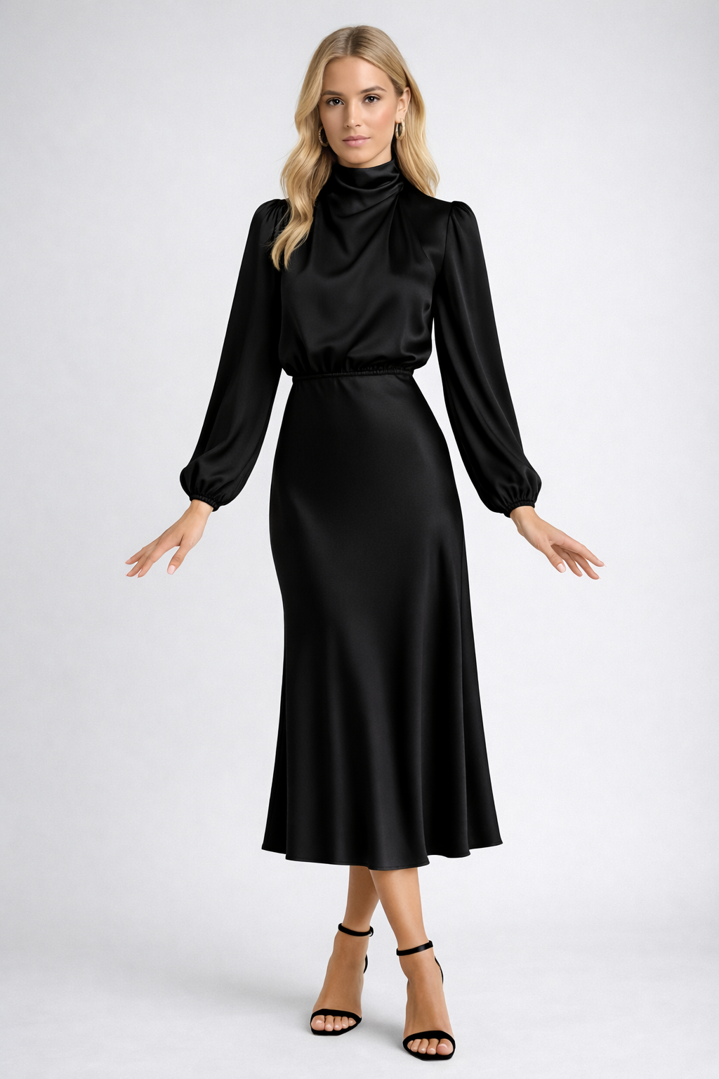 Loovay Solvienne Jurk, Satijnlook Midi Design